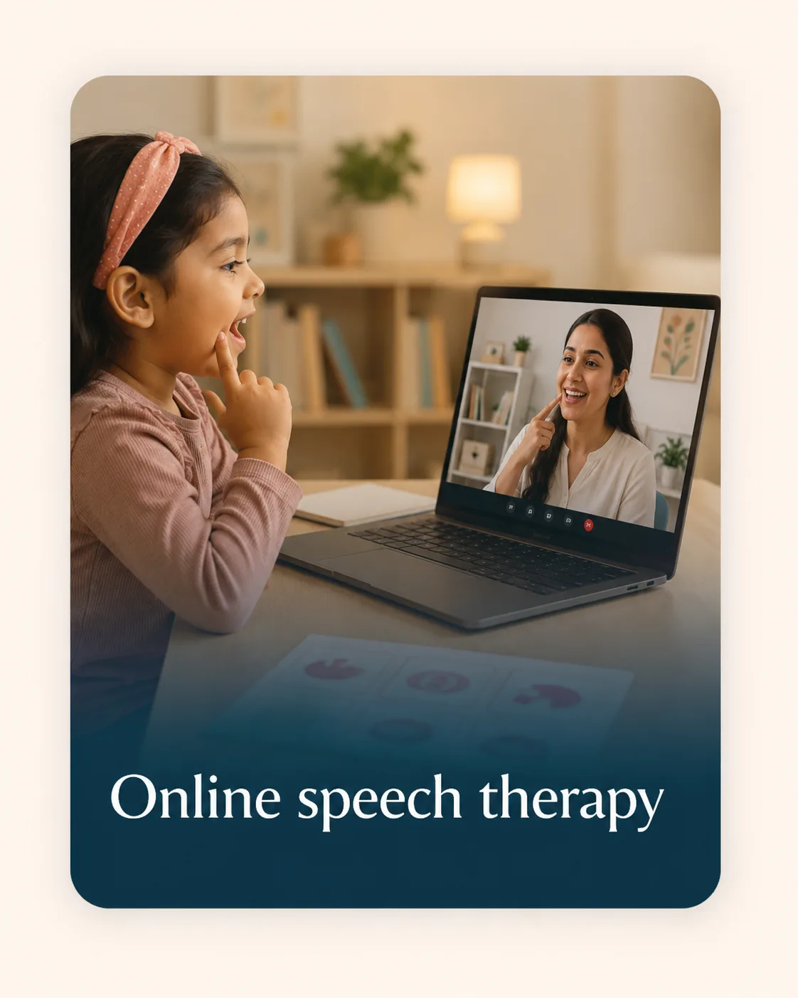 Child attending online speech therapy from home