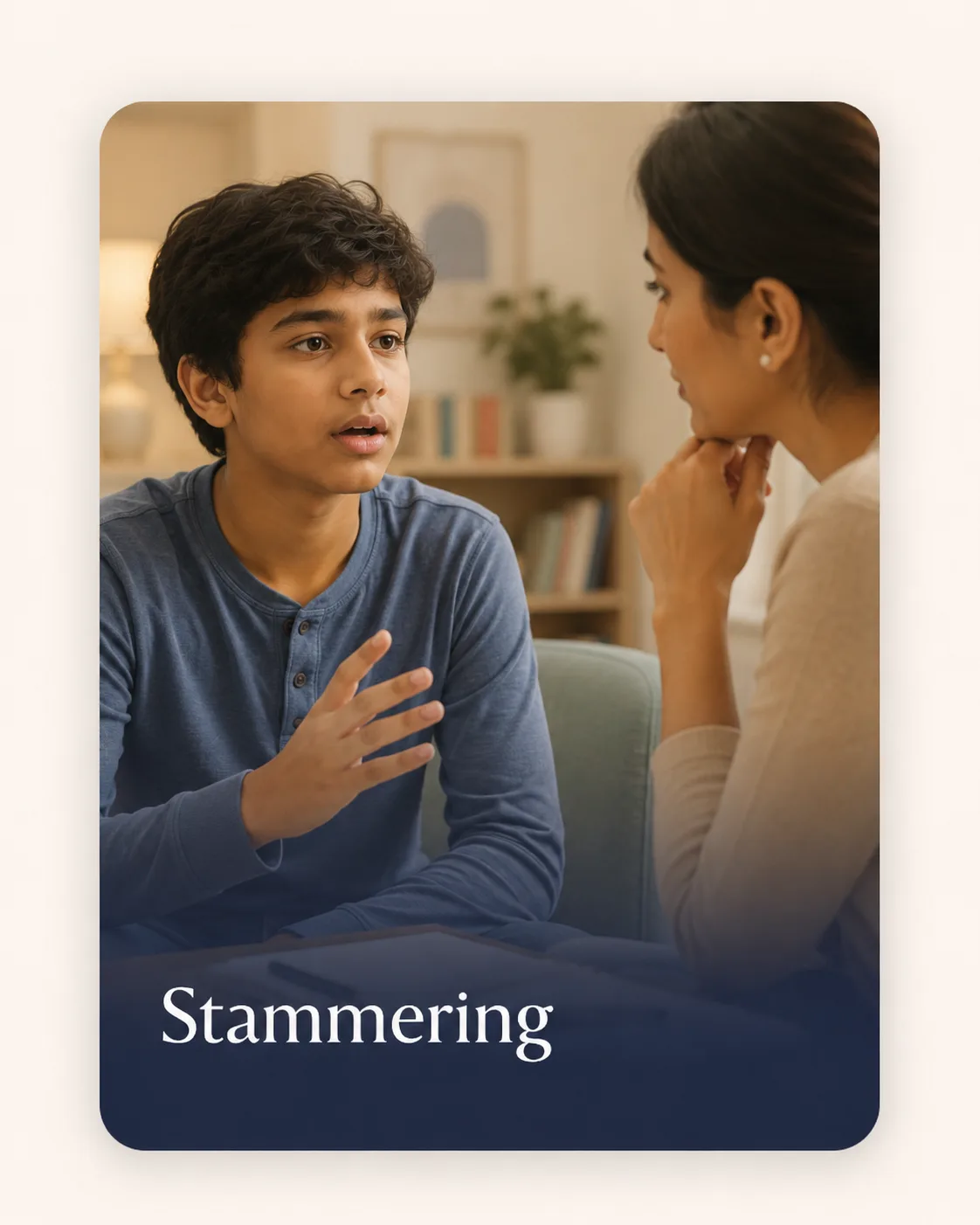 Teen speaking with a speech therapist during stammering therapy